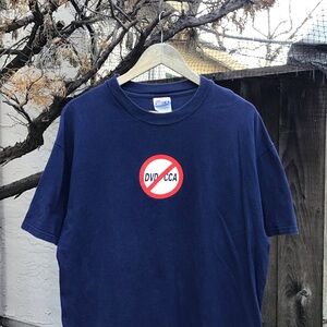 Vintage DVD CCA Descramble Derek Fawcus Hacker Promo T Shirt Navy XL Rare